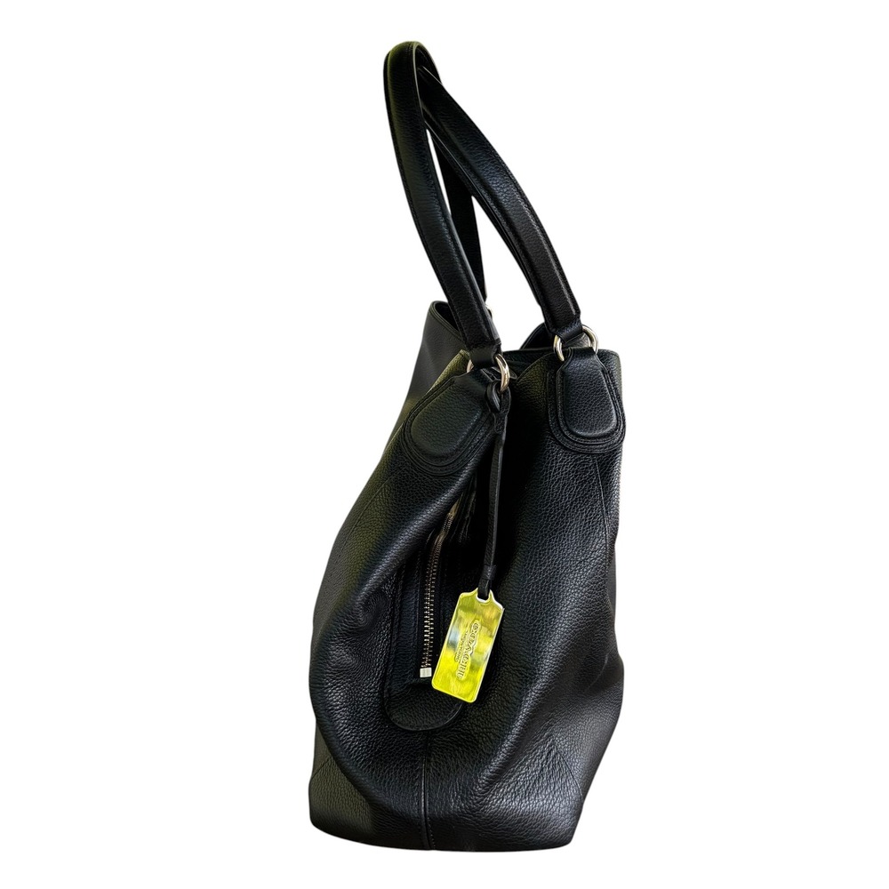 Coach Edie 31 Black Pebbled Leather Hobo Shoulder Bag Gold Logo Large - Picture 3 of 11
